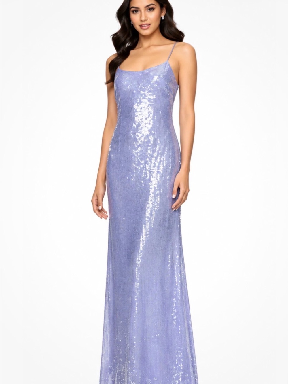 Bloomingdale's Lavender Sequin Spaghetti-Strap Maxi Dress